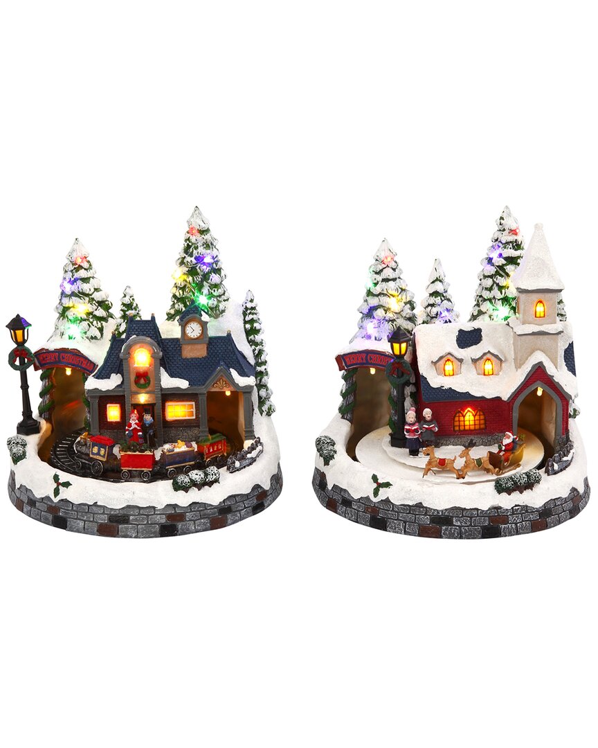 Gerson International Lighted Musical Holiday Scenes With Train Church In Multicolor