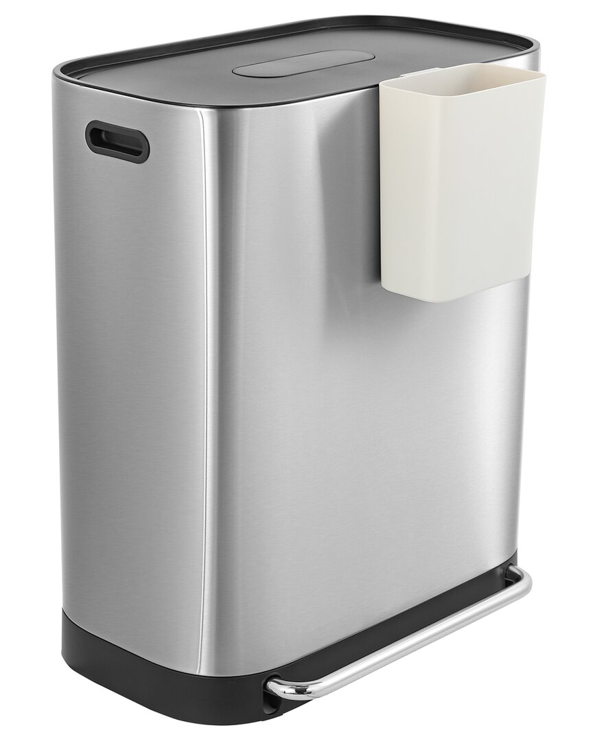 Jonathan Y Beni Chrome 16 Gallon Double Bucket Step Open Trash Can In Silver