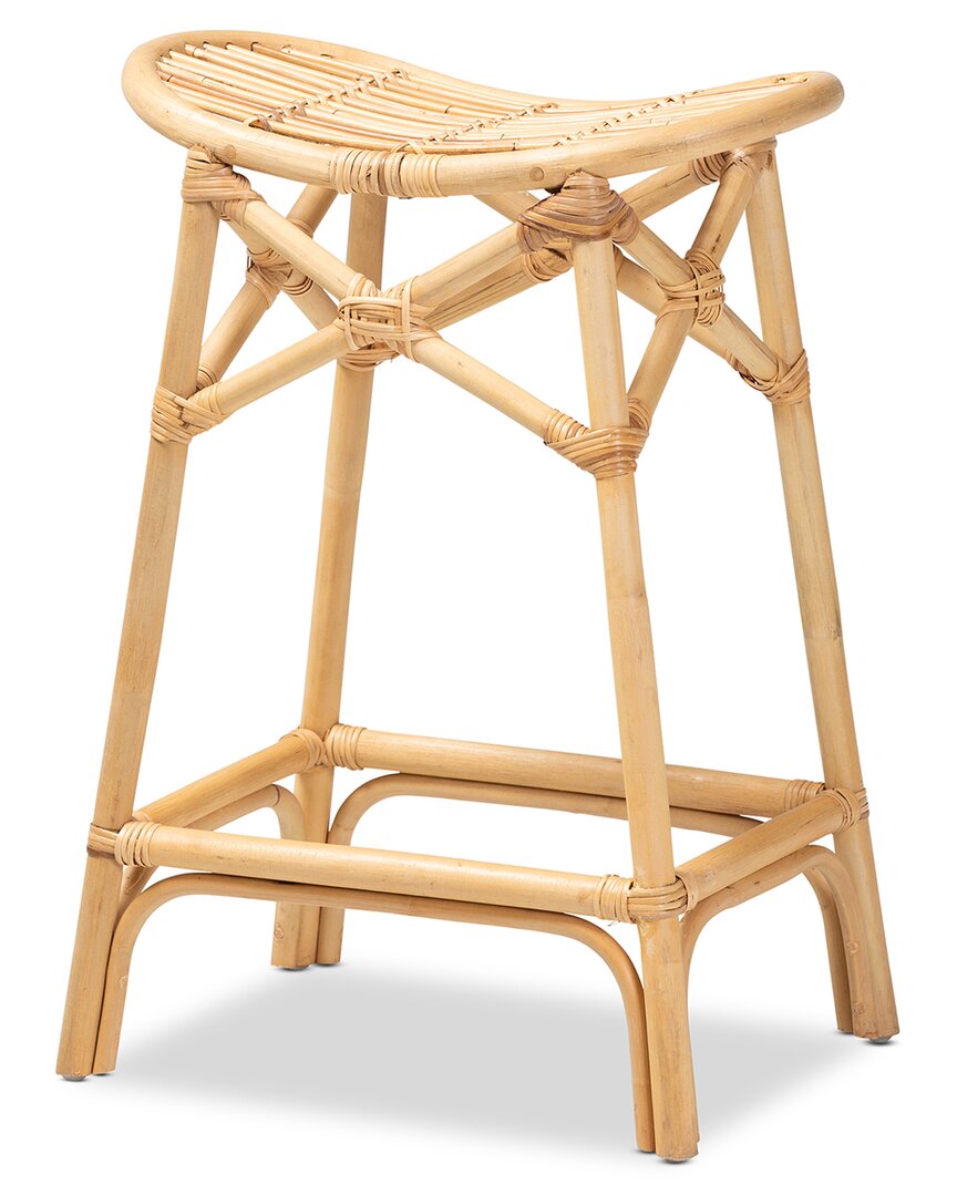 Baxton Studio Elgon Rattan Counter Stool In Brown