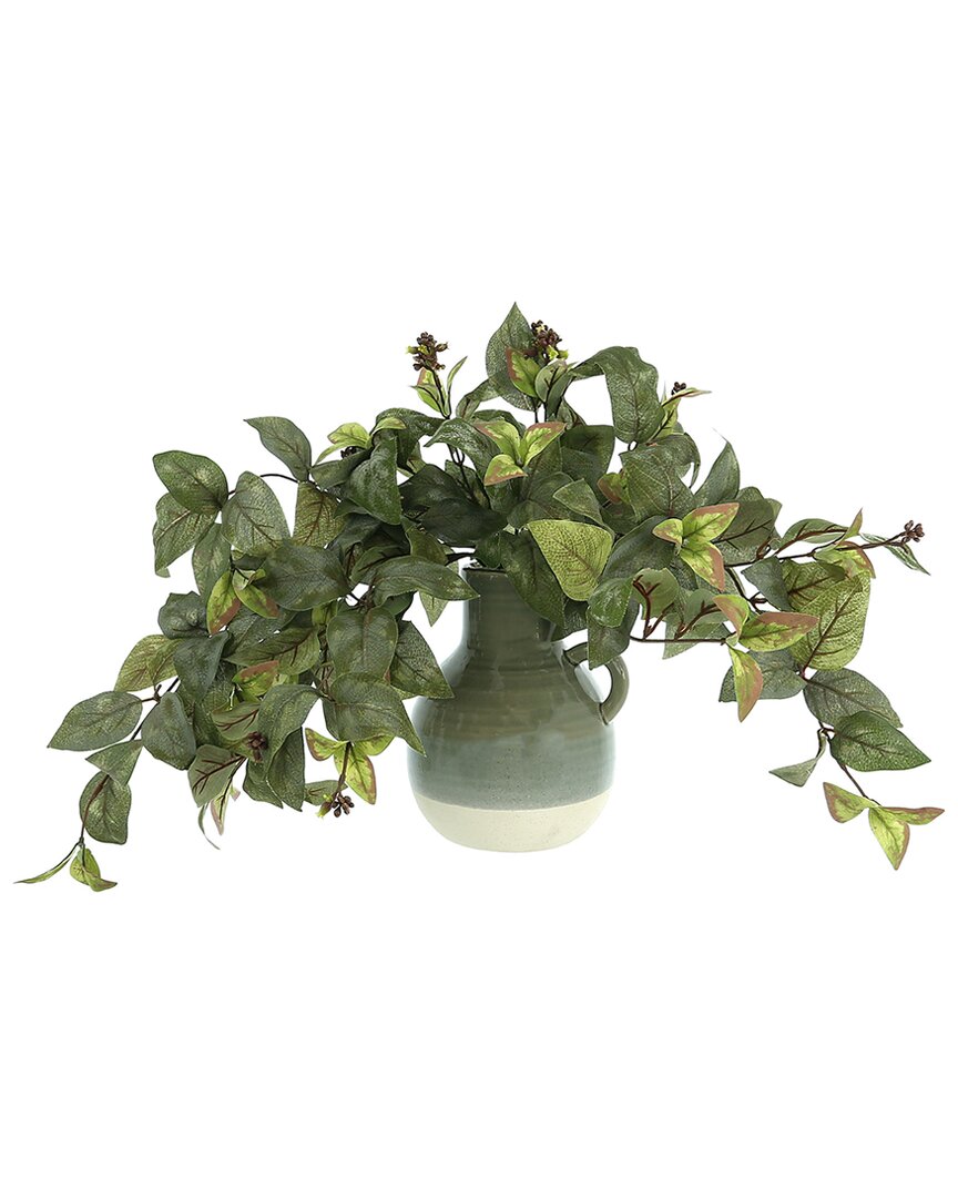 Creative Displays Ivy Arrangement In A Ceramic Vase With Handle In Green
