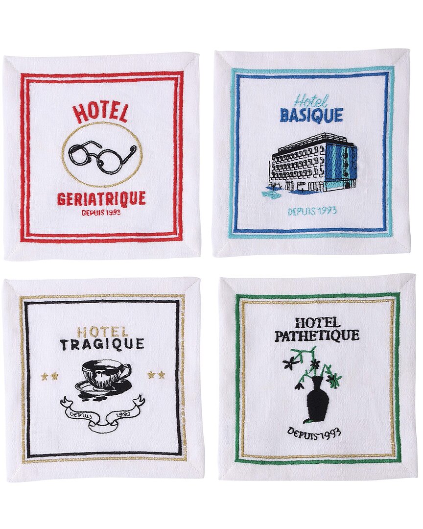 Jonathan Adler Hotel De Reve Cocktail Napkins In White