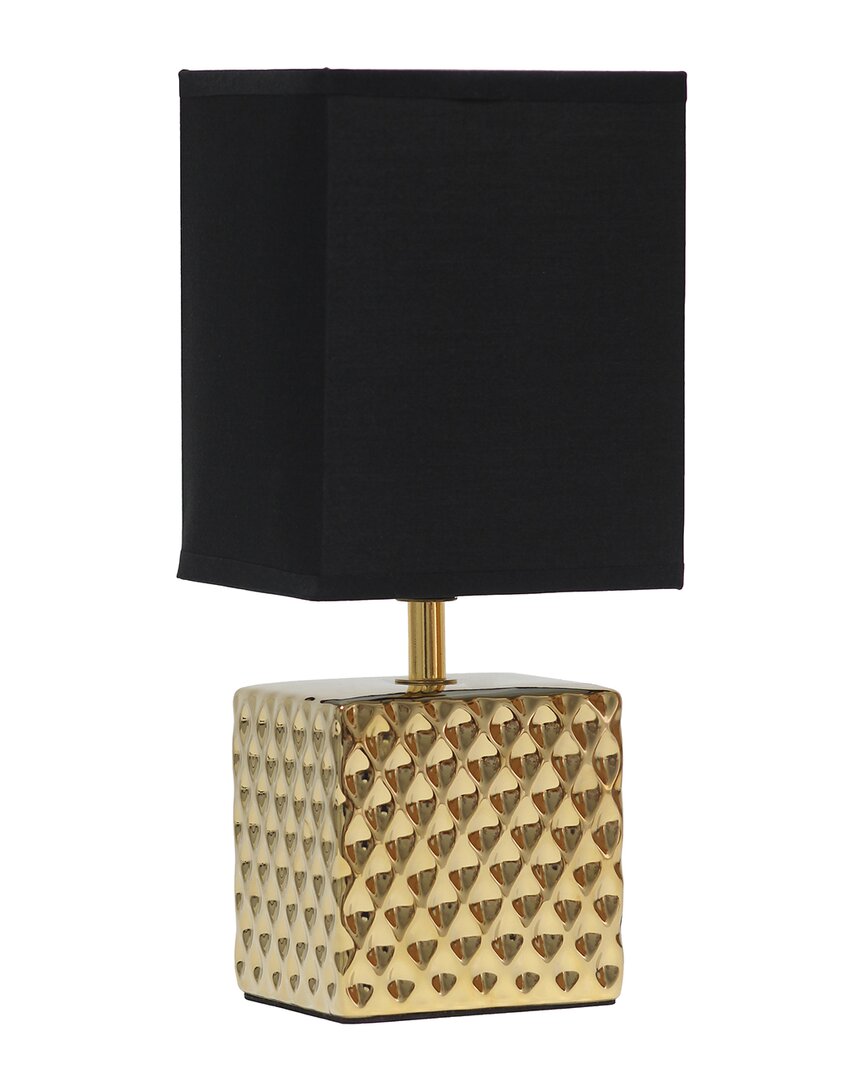 Lalia Home Simple Designs 11.81 Tall Contemporary Petite Hammered Metallic Gold Square Bedside Table Desk Lamp