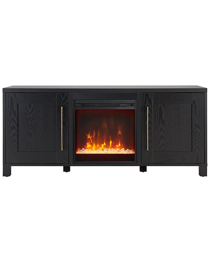 Abraham + Ivy Chabot Rectangular Tv Stand With Crystal Fireplace In Black