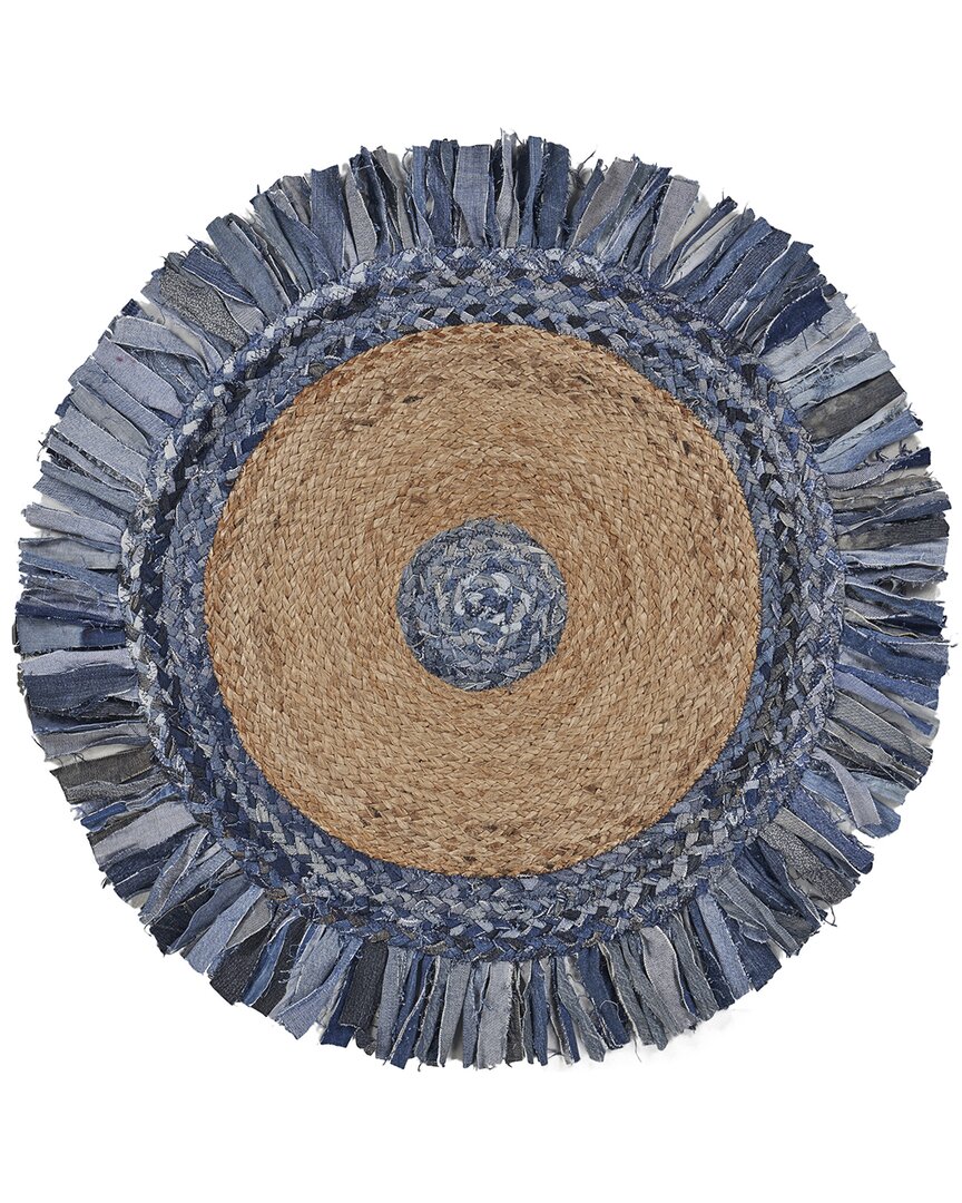 Lr Home Brynn Cerry Solid Braided Stain Resistant Indoor Round Accent Rug In Blue