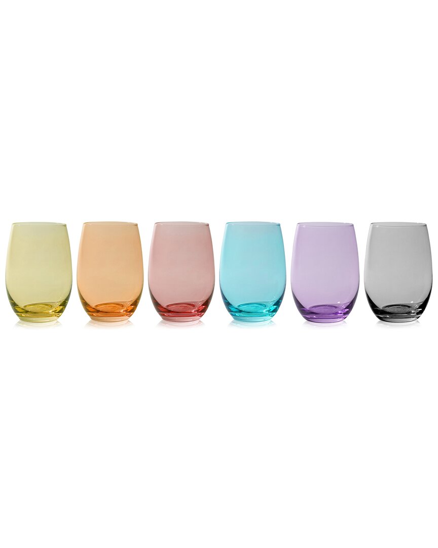 True Set Of 6 Color Stemless Wine Glasses