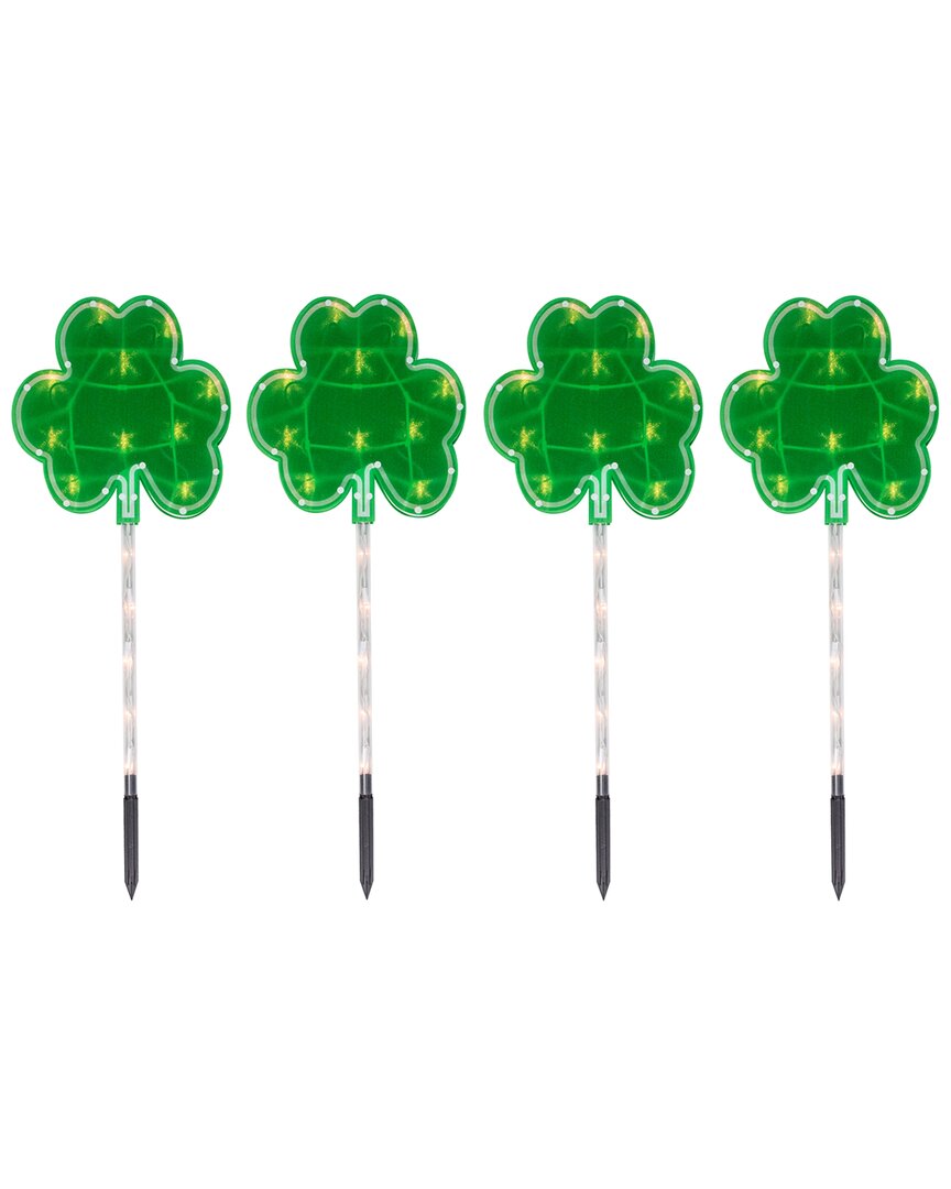 NORTHLIGHT NORTHLIGHT SET OF 4 SHAMROCK LIGHTED LAWN STAKES