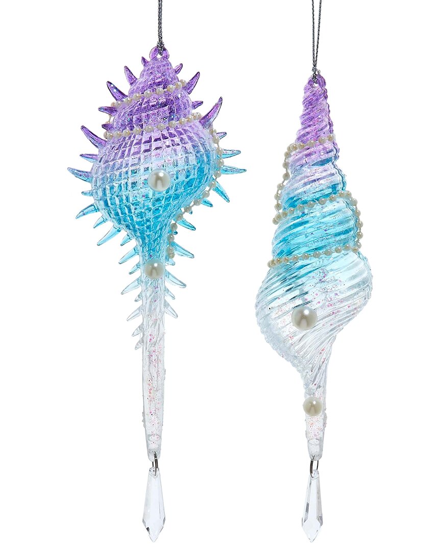 Kurt Adler 7.7blue/pur Shell W/dangle Orn 2/a In Blue