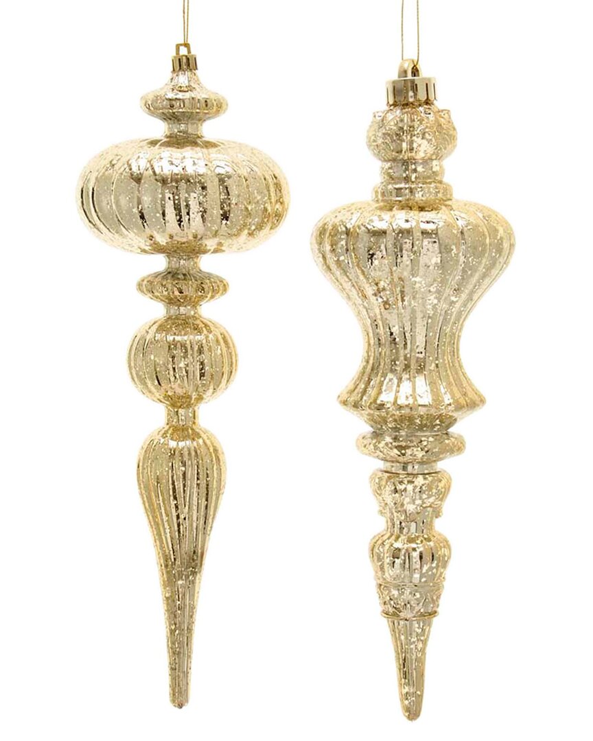 Kurt Adler Set Of 2 12 Gold Distressed Finish Finial Ornaments In Gold