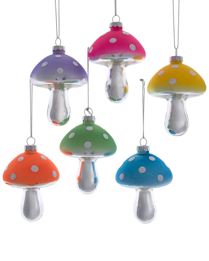 Kurt Adler Set Of 6 Glow-in-the-dark Glass Mushroom Ornaments In Multi