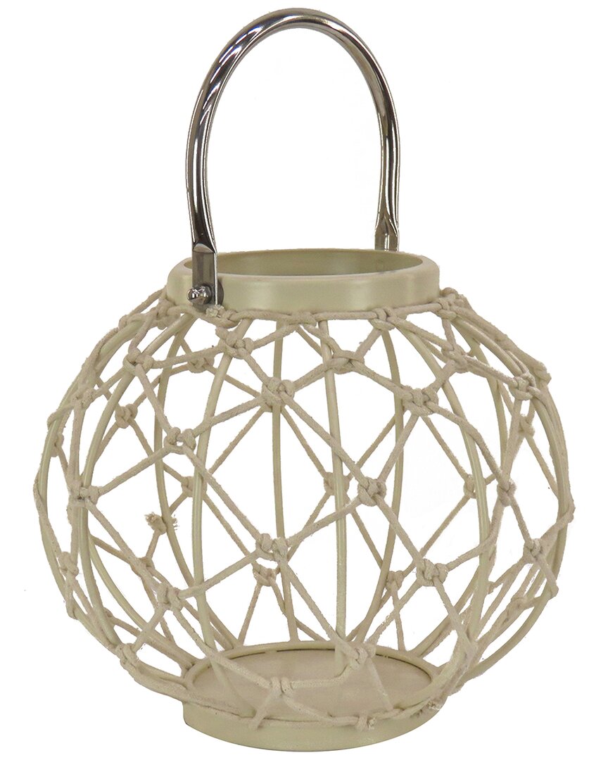 National Tree Company 9in Round Rope Weave Candle Lantern In Sand