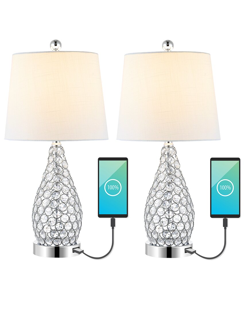 Jonathan Y Lily 22in Midcentury Modern Iron Led Table Lamp With Usb Charging Port Set Of 2 In Clear