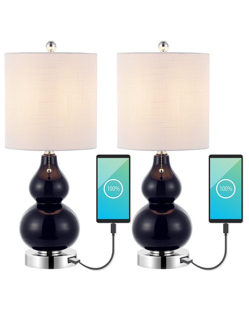 Jonathan Y Cora 22in Set Of 2 Vintage Glass Chrome Led Table Lamp With Usb Charging Port In Silver
