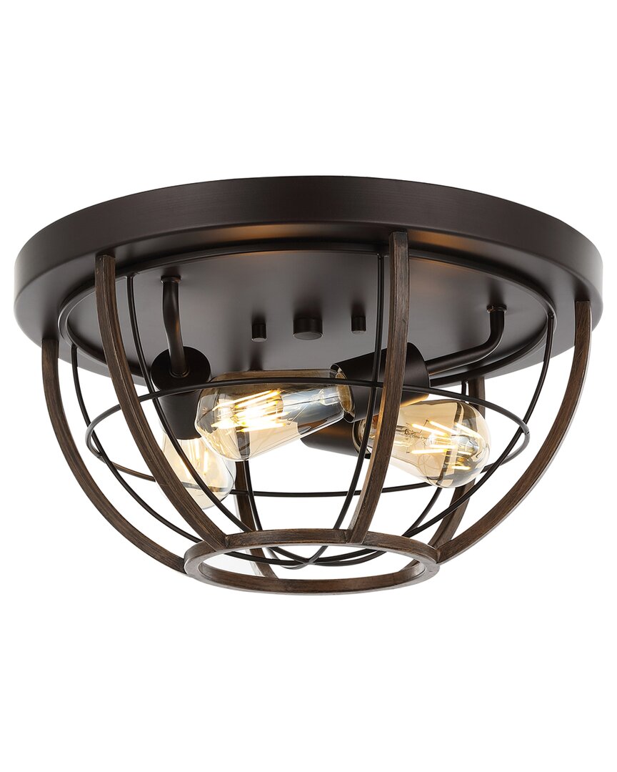 Jonathan Y Lyla 15in 3-light Rustic Farmhouse Iron Led Flush Mount In Brown