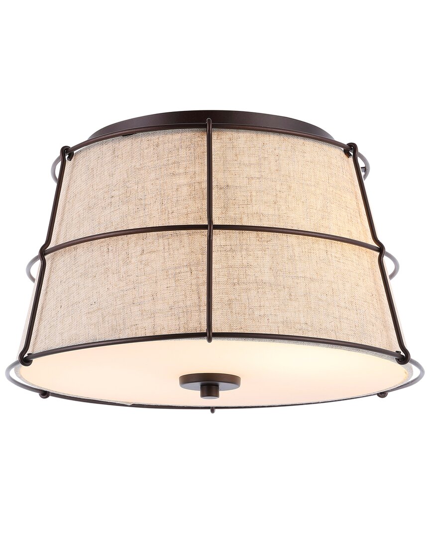 Jonathan Y Silas 14in 2-light Rustic Farmhouse Iron Led Flush Mount In Brown