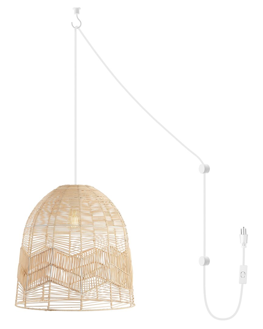 Jonathan Y Sofia 17in 1-light Farmhouse Rattan 180in Cord Plug-in Or Hardwired Led Pendant In Brown