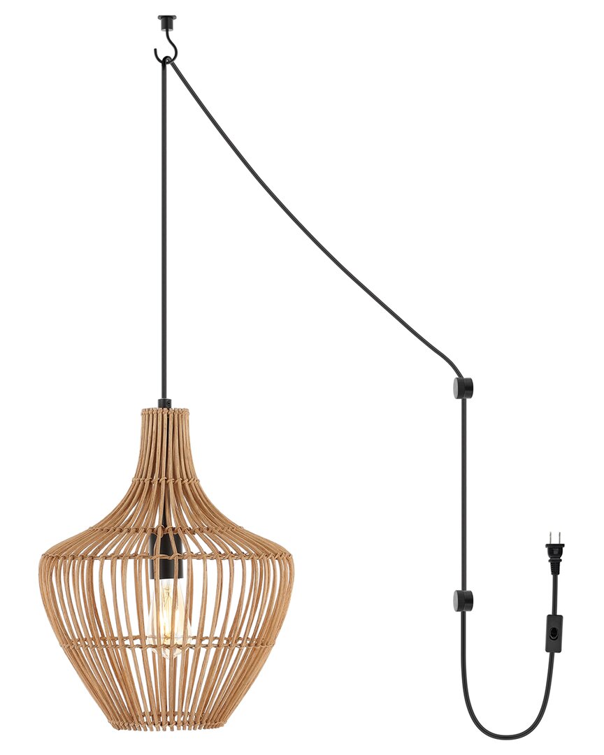 Jonathan Y Lucas 13in 1-light Farmhouse Rattan 180in Cord Plug-in Or Hardwired Led Pendant In Brown