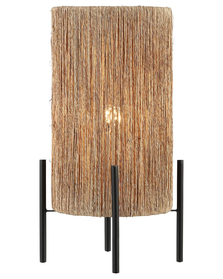 Jonathan Y Kai 16in Coastal Minimalist Rattan Led Table Lamp In Brown