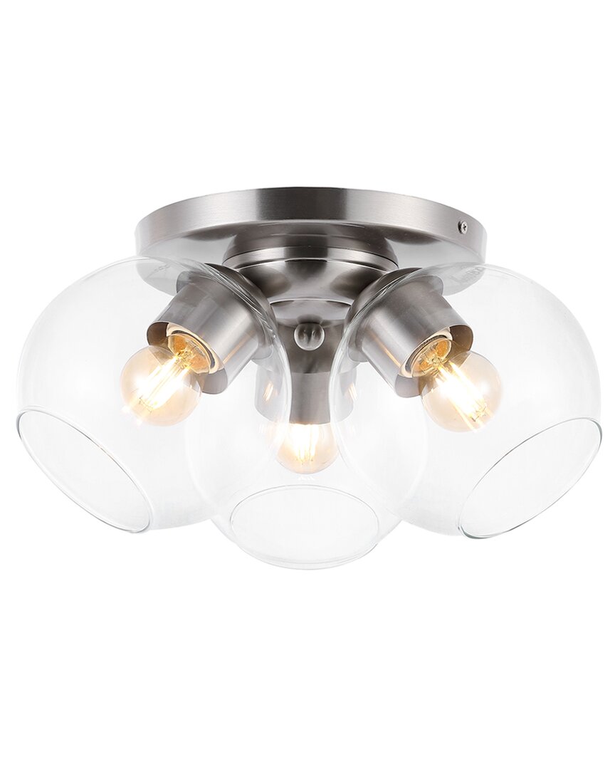 Jonathan Y Iris 11in 3-light Farmhouse Rustic Iron/glass Led Semi Flush Mount In Nickel