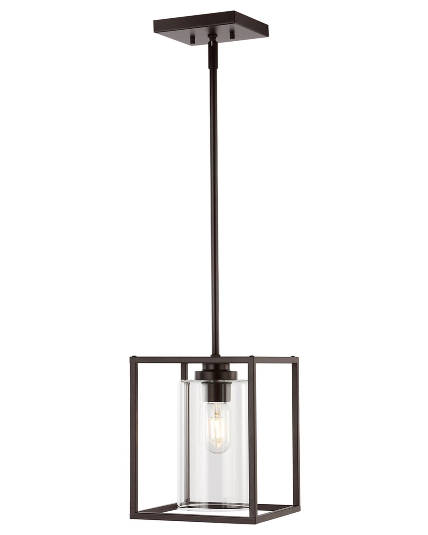 Jonathan Y Quinn 8in 1-light Industrial Farmhouse Iron/glass Led Pendant In Bronze