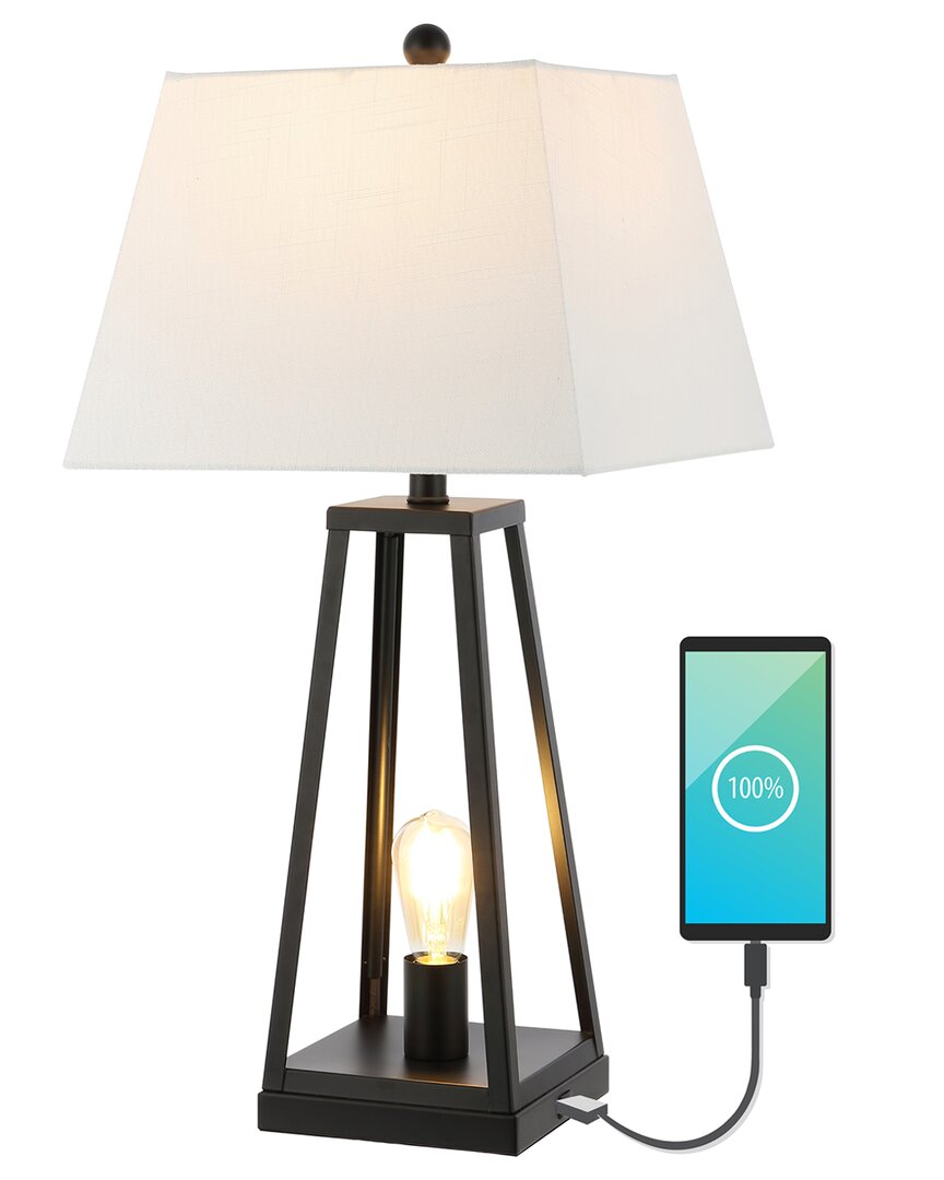 Jonathan Y Waylon 28in Industrial Iron Nightlight Led Table Lamp With Usb Charging Port In Black