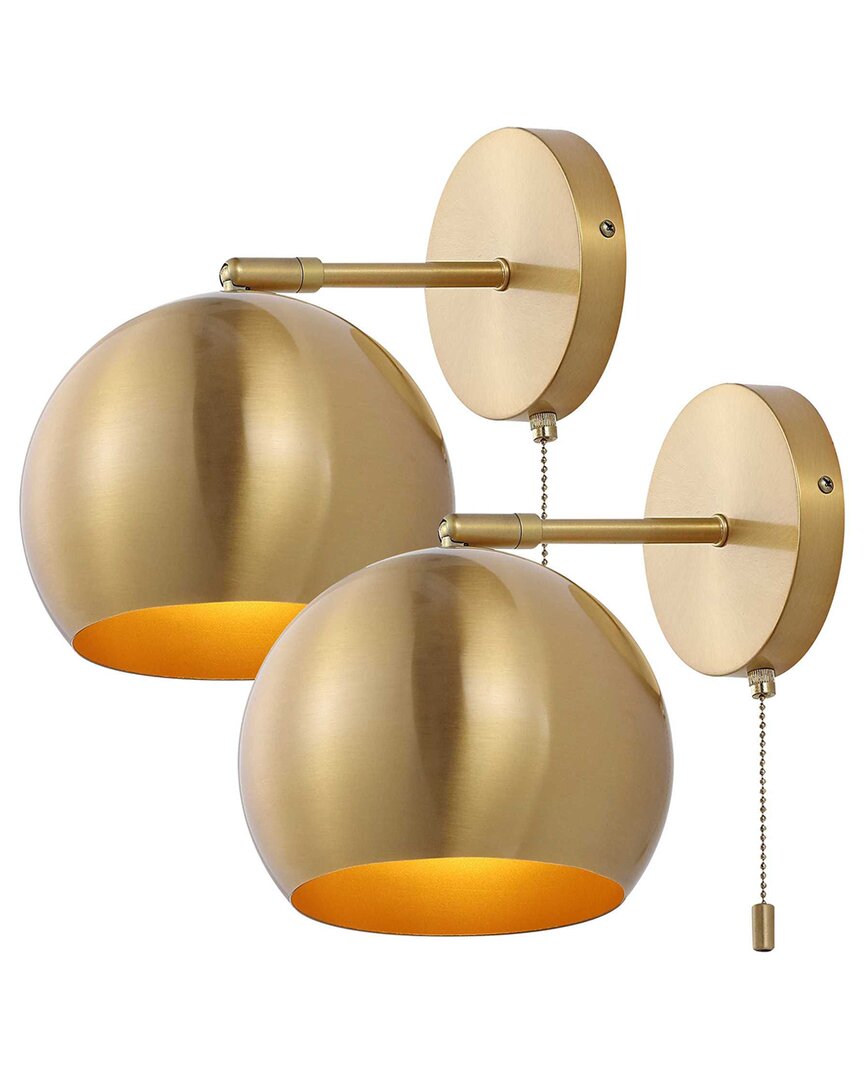Jonathan Y Tierra 7in Set Of 2 Midcentury Iron Led Sconce With Pull-chain Switch In Gold