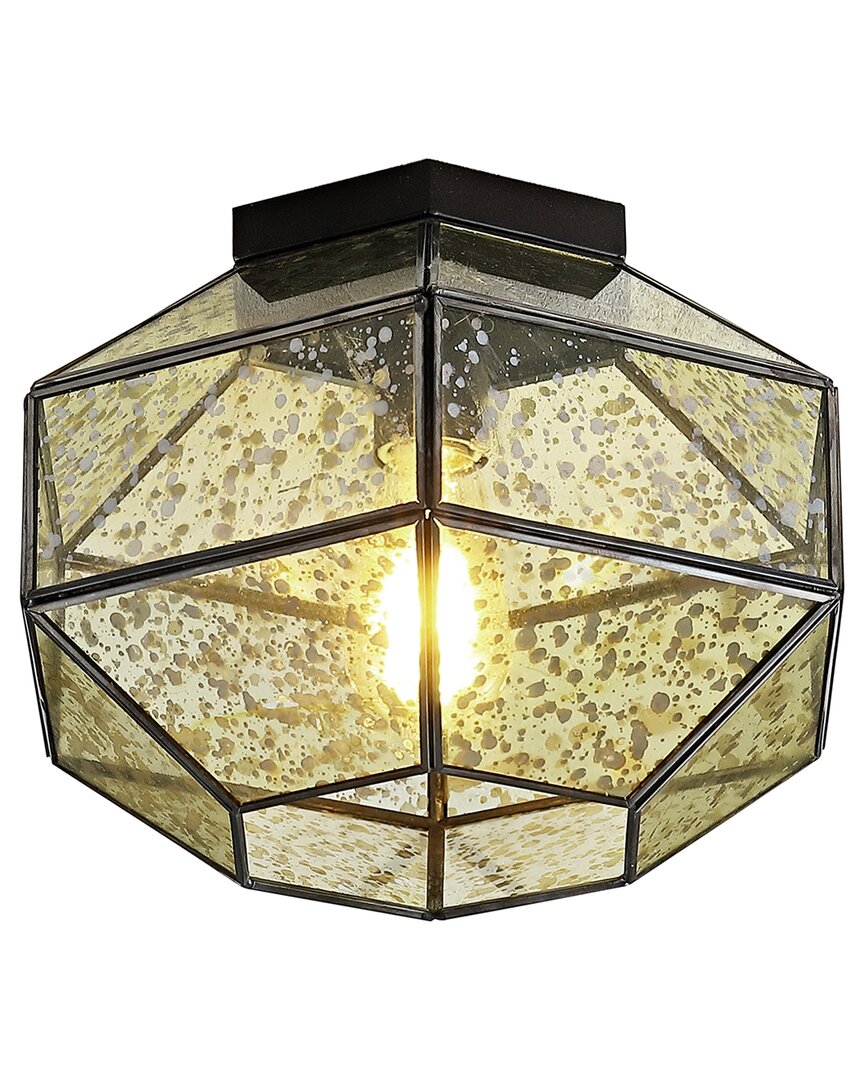 Jonathan Y Evelyn 12in 1-light Vintage Farmhouse Iron/glass Led Flush Mount In Bronze