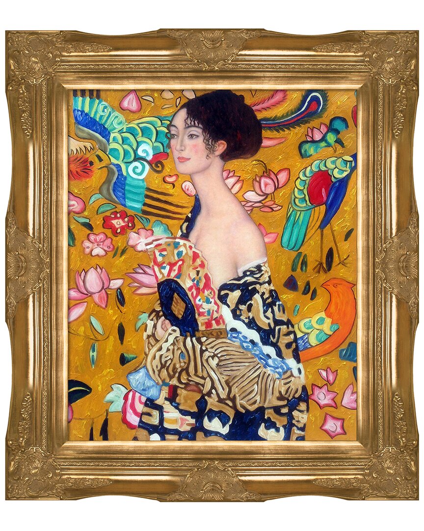 Overstock Art La Pastiche Signora Con Ventaglio Interpretation Framed Wall Art By Gustav Klimt In Multicolor