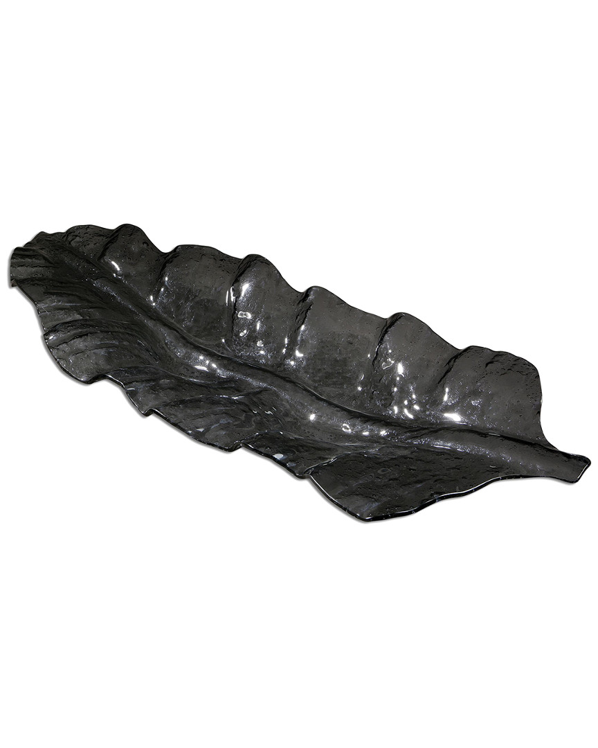 Uttermost Smoked Leaf Glass Tray In Black