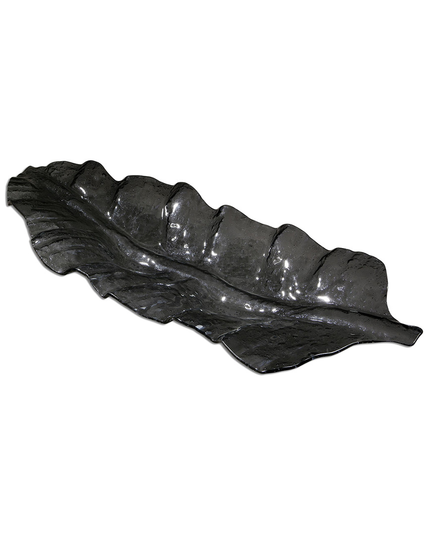 Uttermost Smoked Leaf Glass Tray