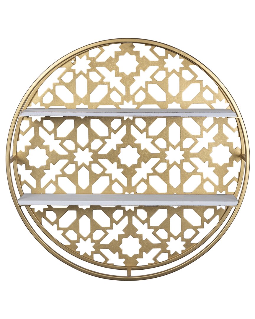 Shop Stratton Home Decor Boho Round Laser-cut 2 Tier Wood And Metal Wall Shelf In Gold