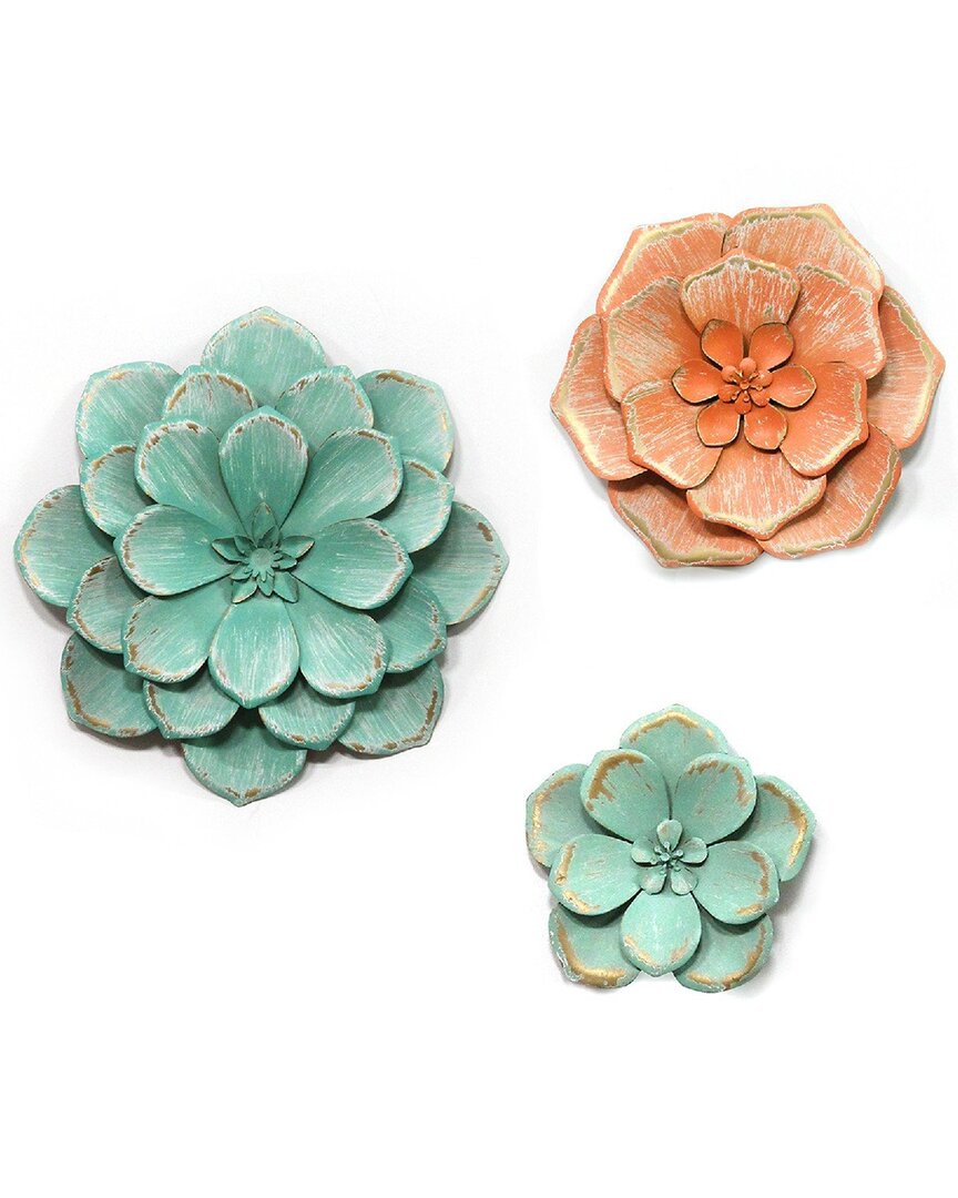 Shop Stratton Home Decor Set Of 3 Stunning Tricolor Metal Flowers In Multi