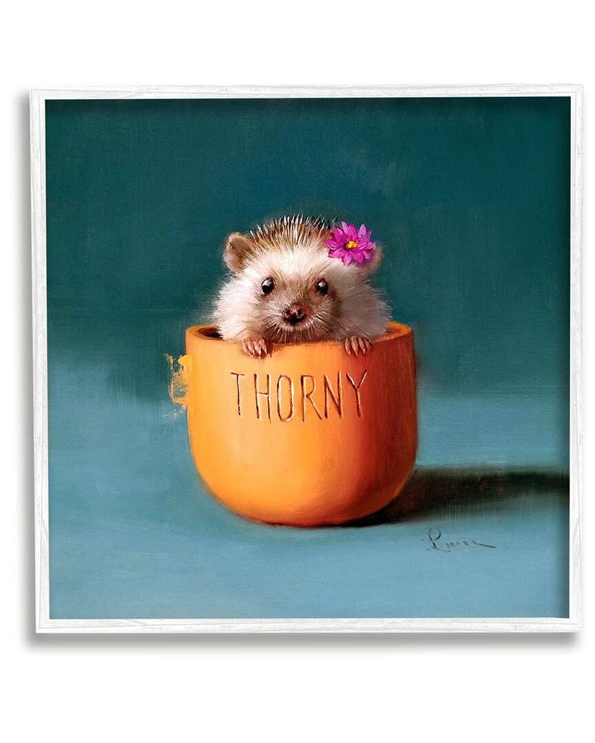 STUPELL THORNY HEDGEHOG WITH PINK DAISY FRAMED GICLEE WALL ART BY LUCIA HEFFERNAN 