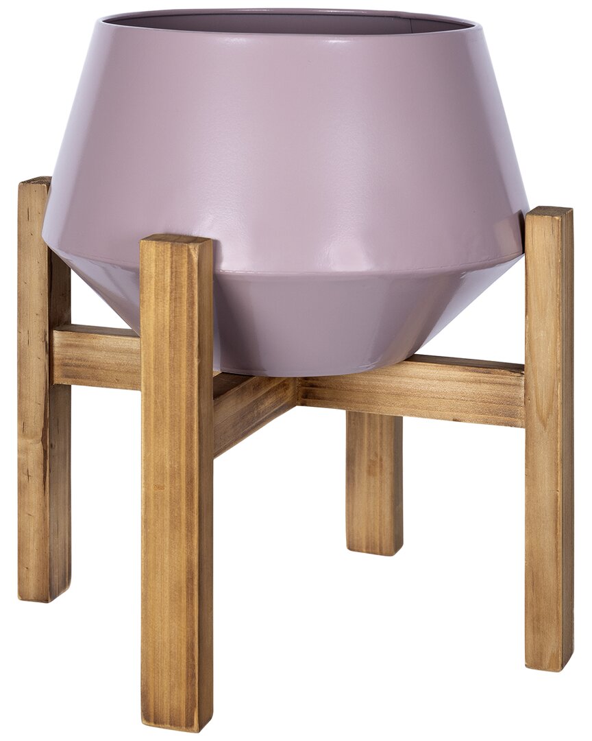 Stratton Home Decor Modern Matte Pink Metal And Wood Plant Stand In Purple
