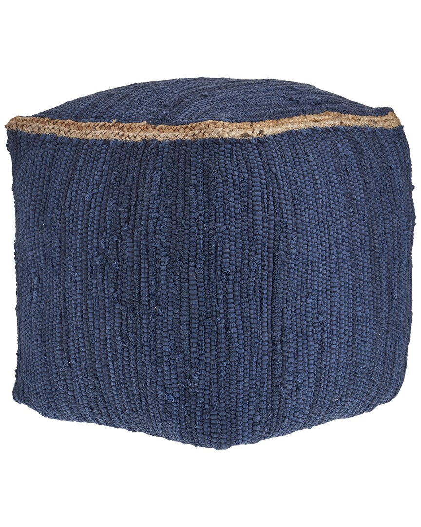 Lr Home Dayne Transitional Jute Bordered Handmade Textured Pouf In Blue