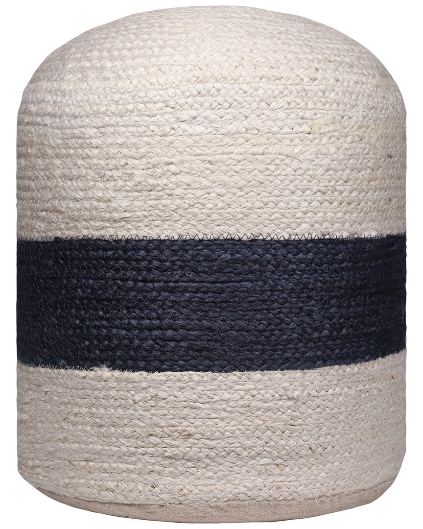 Lr Home Anika Costal Bold Striped Handmade Textured Jute Pouf In Neutral