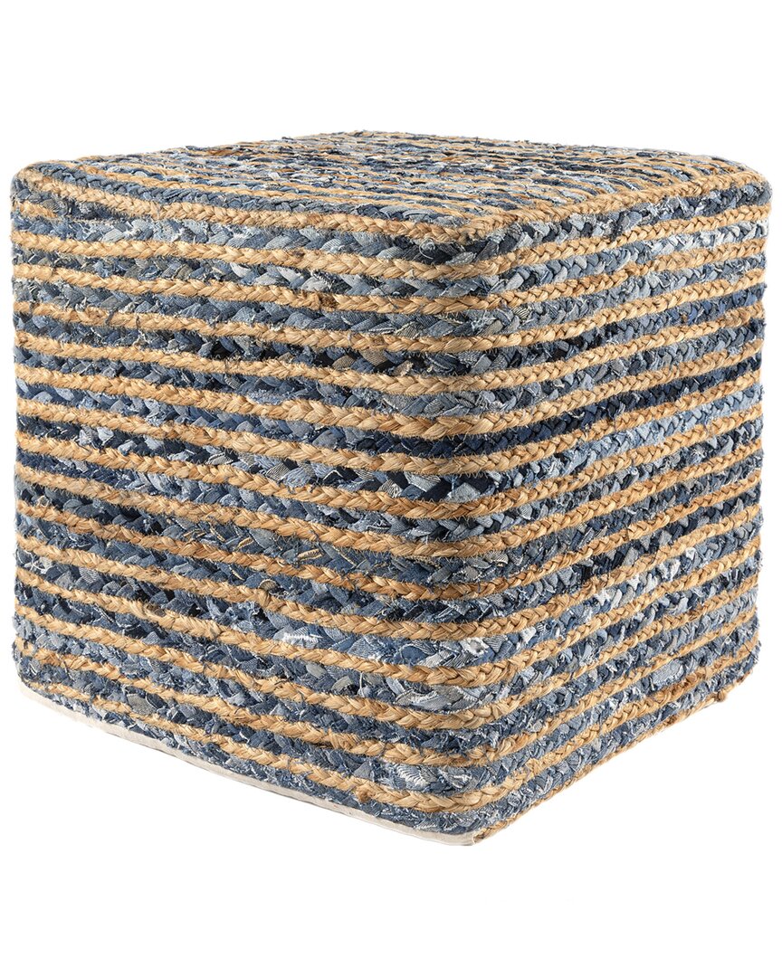 Lr Home Selena Coastal Braided Striped Handmade Textured Pouf In Gray