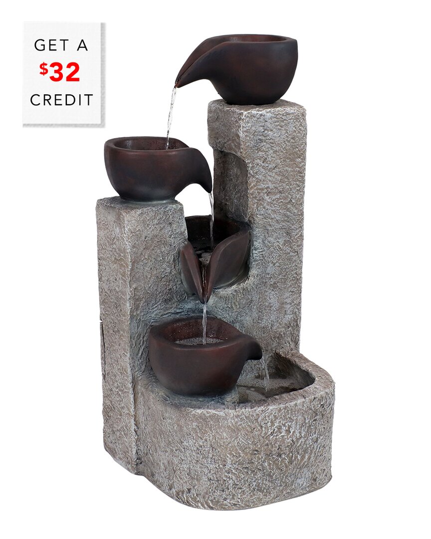 Sunnydaze Outdoor Solar Powered Polyresin Tiered Cascading Cups Water Fountain With Battery Backup - 31.25" In Multi