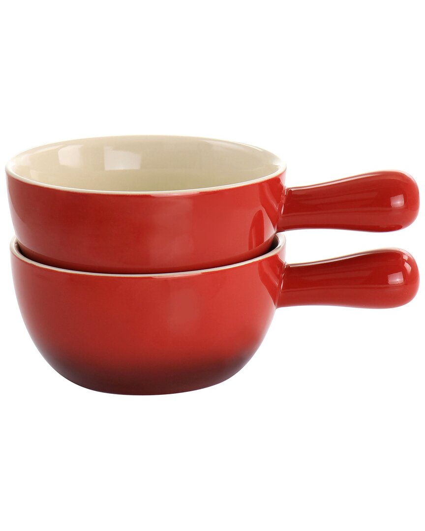 Crock-pot Crockpot 2pc Stoneware 22oz Soup Bowl Set With Long Handle In Red