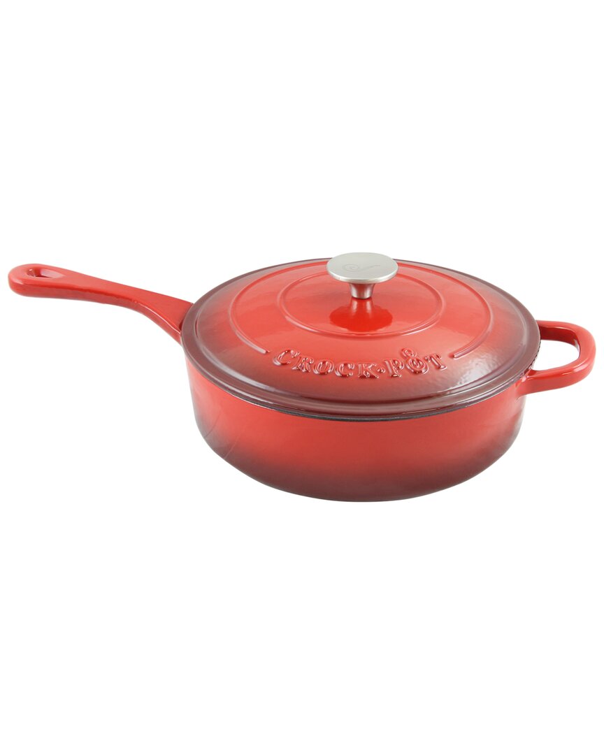 Crock-pot Crockpot Artisan 3.5qt Enameled Cast Iron Deep Saute Pan With Self Basting Lid In Red