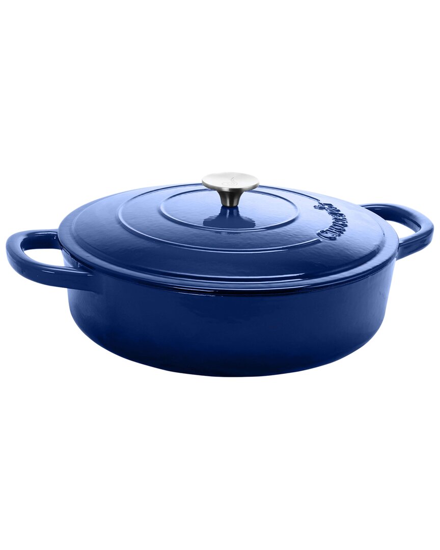 Crock-pot Enameled 5 Quart Cast Iron Round Braising Pan w/ Lid in Ocean, Size: Blue