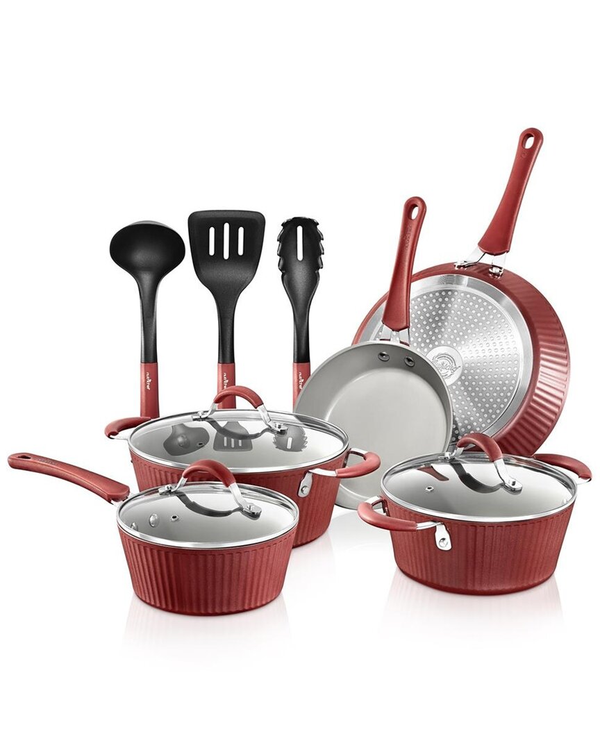 Nutrichef 11pc Diamond Nonstick Cookware Set In Red