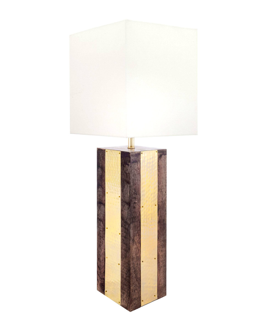 Nuloom 25in Nour Wood Brass Cotton Shade Table Lamp