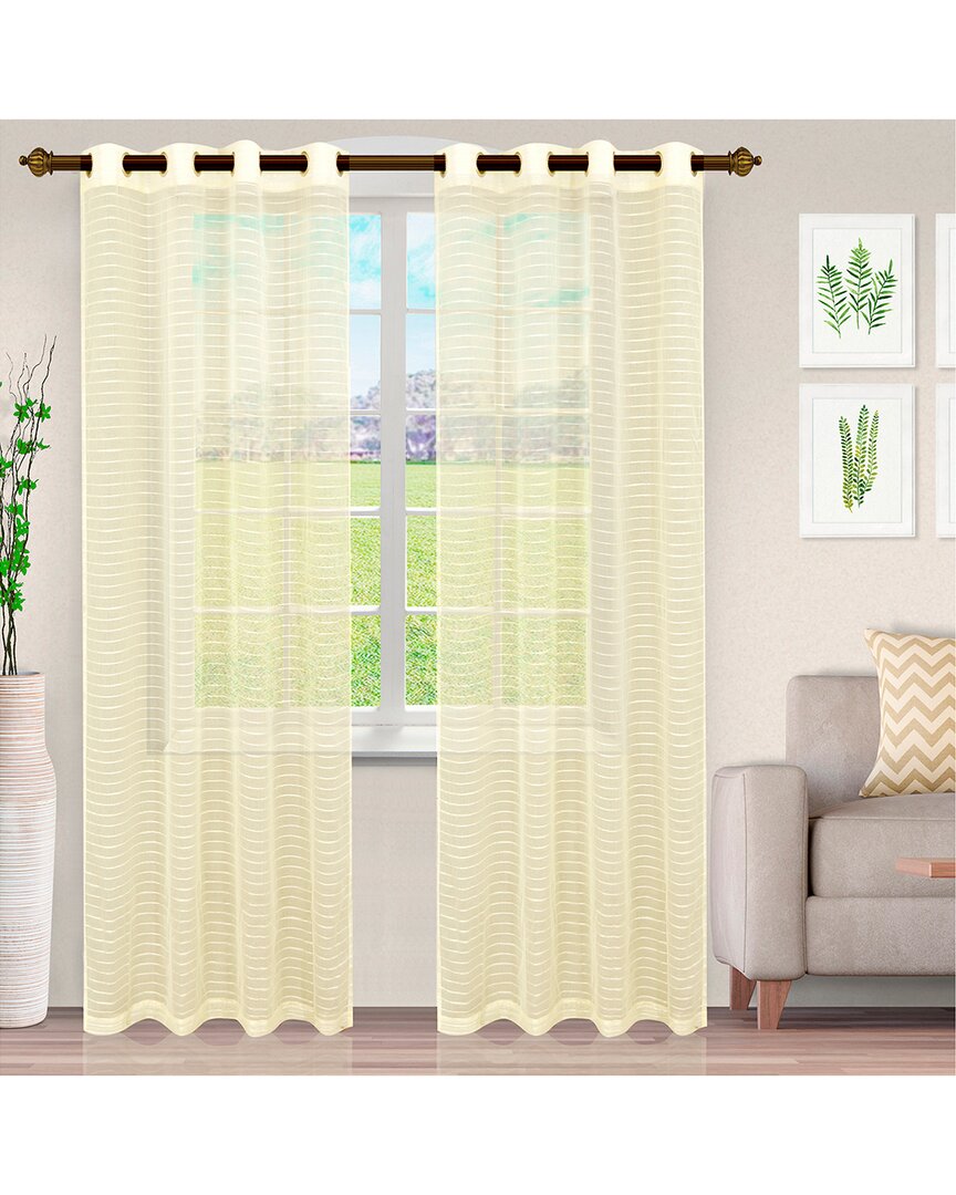 Superior Jackson Stripe Sheer Grommet Curtain Panel Set In Ivory
