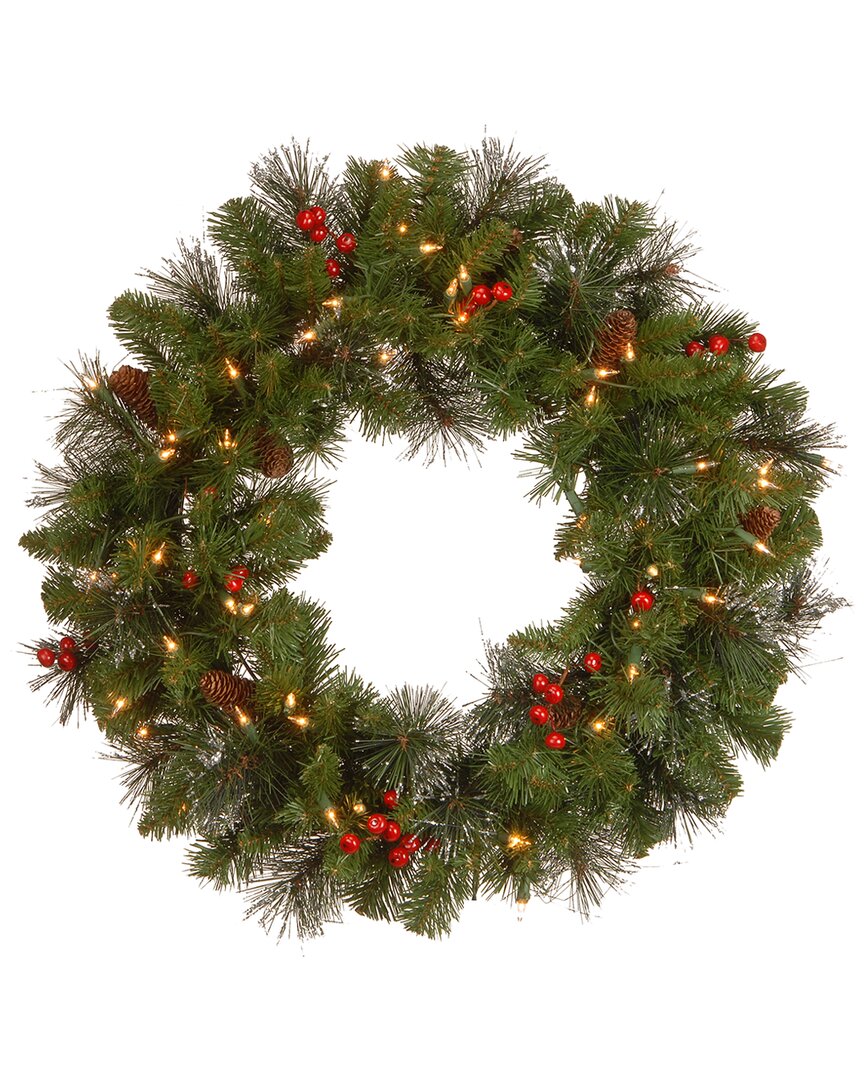 National Tree Company 24in Crestwood Spruce Wreath With Twinkly Led Lights In Green
