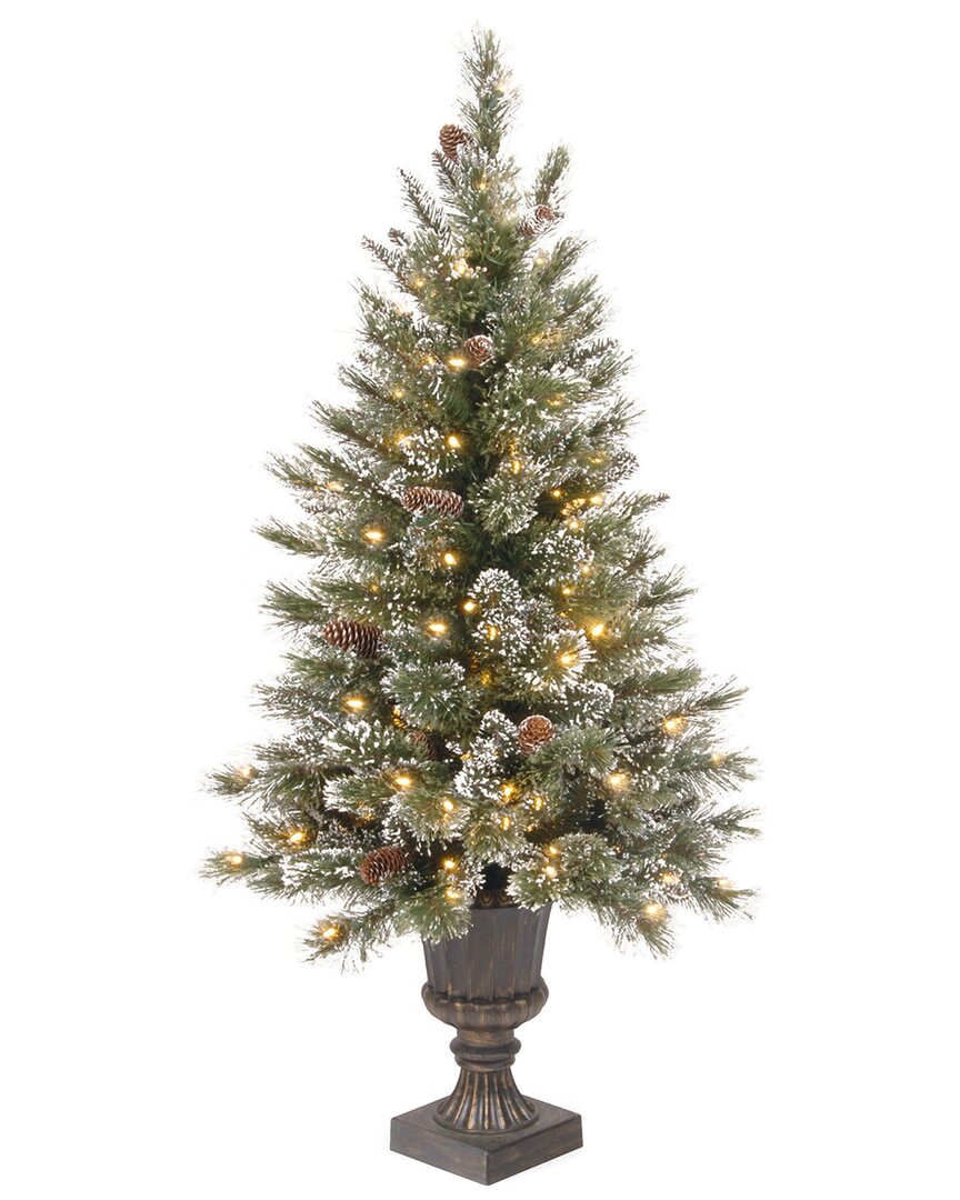 National Tree Company 4ft Glittery Bristle Pine Entrance Tree With Twinkly Led Lights In Green