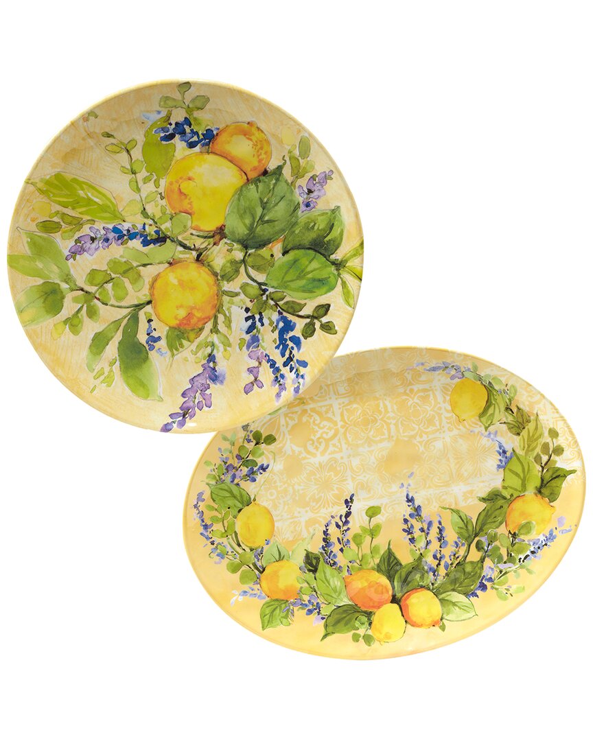Certified International Melamine 2pc Lemon Zest Platter Set In Multicolor