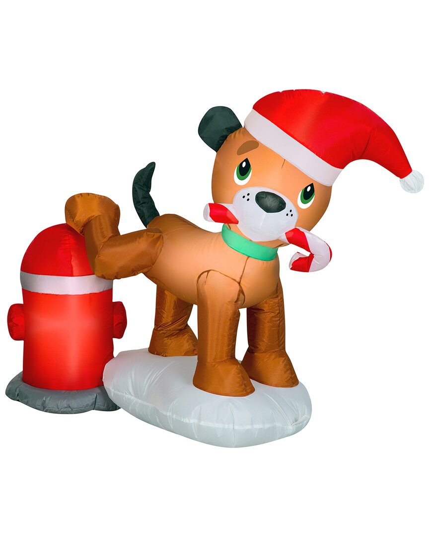 National Tree Company 4ft Inflatable Puppy Dog And Fire Hydrant In Red