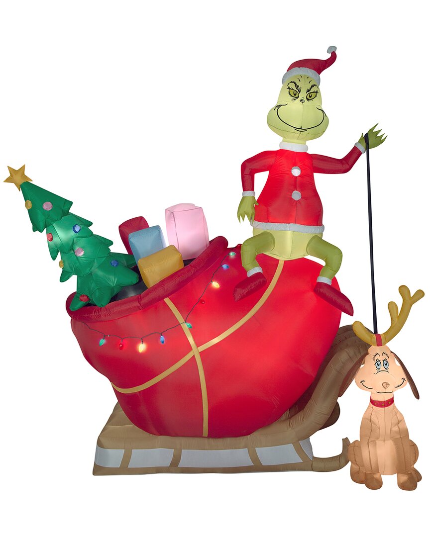 National Tree Company 12ft Inflatable Grinch On Sleigh With Max In Green
