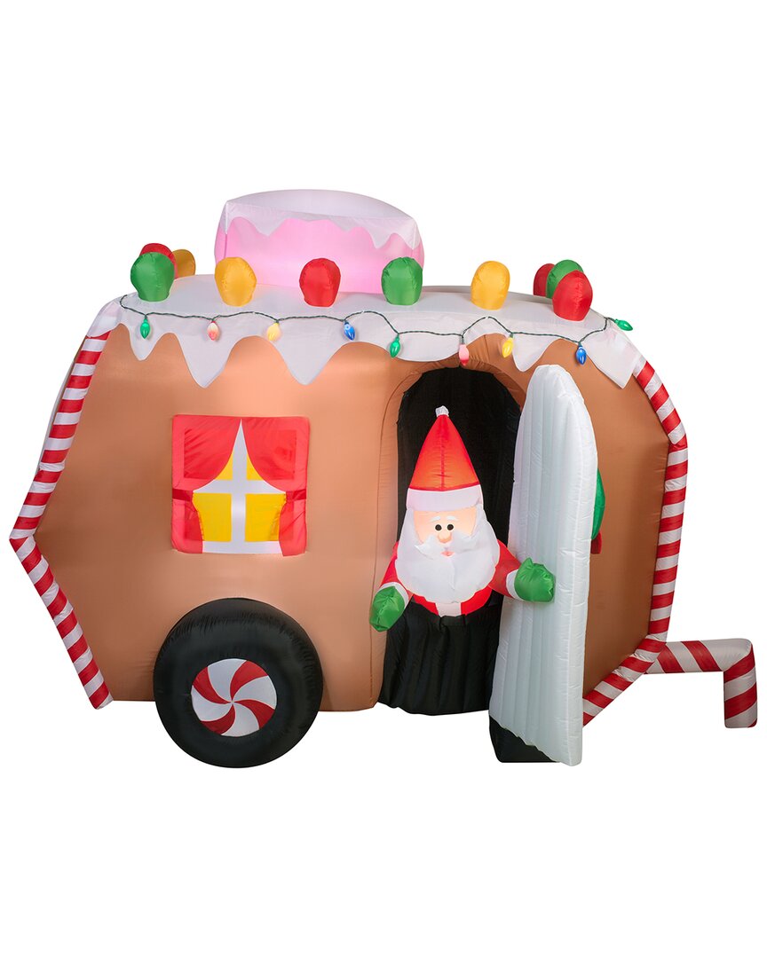 National Tree Company 7.5ft Inflatable Gingerbread Trailer With Santa In Brown