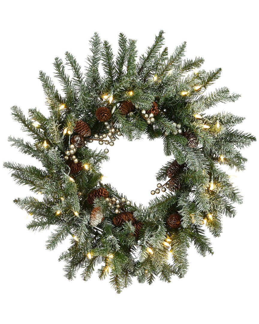 National Tree Company 24in Snowy Morgan Spruce Wreath With Twinkly Led Lights In Green